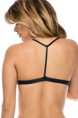 Ladies t-back strappy bralette with mesh overlay