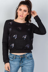 Ladies fashion black hole & sequins knit pullover sweater