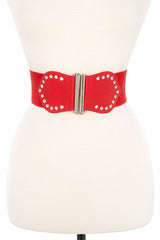 Studded accent faux leather stretch belt