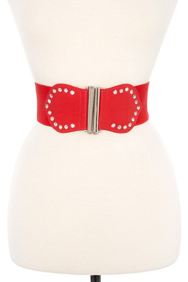 Studded accent faux leather stretch belt