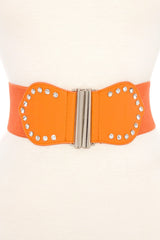 Studded accent faux leather stretch belt