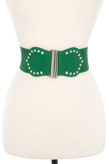 Studded accent faux leather stretch belt