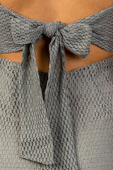 Ladies fashion ruffle hem sheer mesh crochet leg-slit midi dress