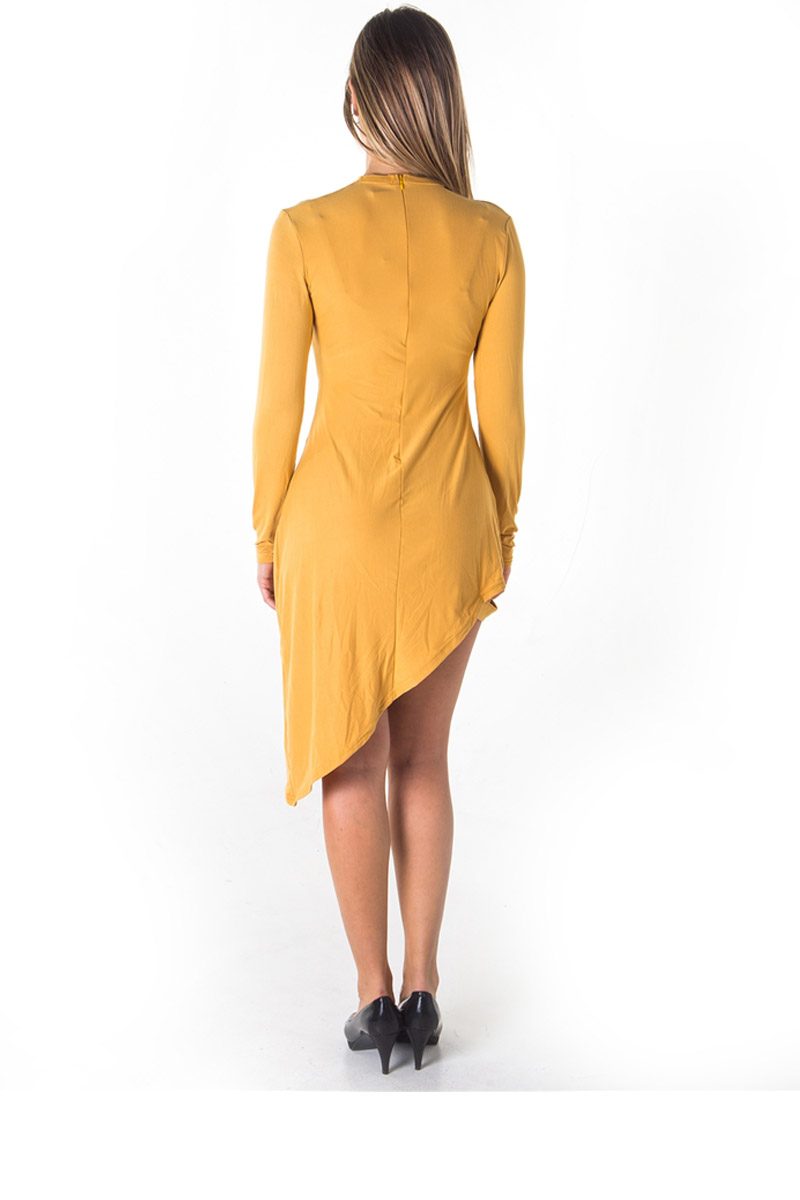 Ladies fashion choker asymmetric long sleeve mini dress