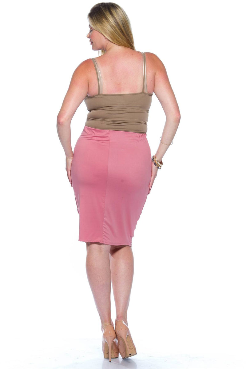 Ladies fashion plus size pink midi bodycon skirt