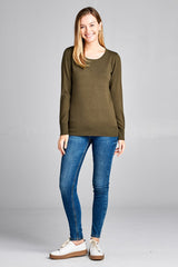 Ladies fashion long sleeve crew neck classic sweater