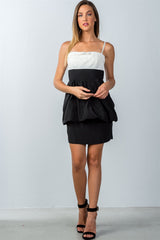 Ladies fashion white and black colorblock mini dress