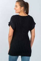Ladies fashion scoop neckline shortsleeve open knit sweater