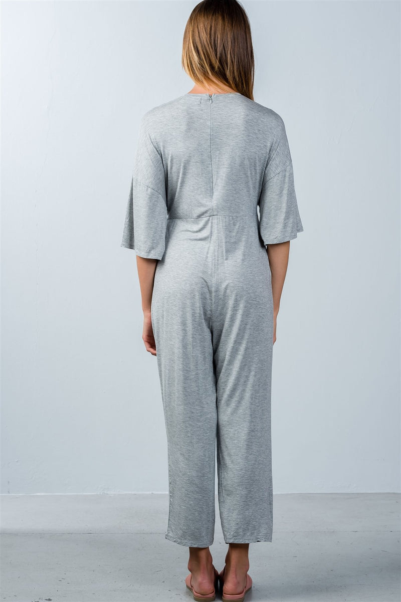 Ladies fashion knot front short sleeve casual jumpsuit