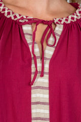 Ladies fashion bohemian stripe contrast sleeve mini dress