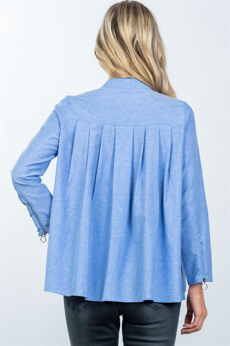Layer pleated button down top