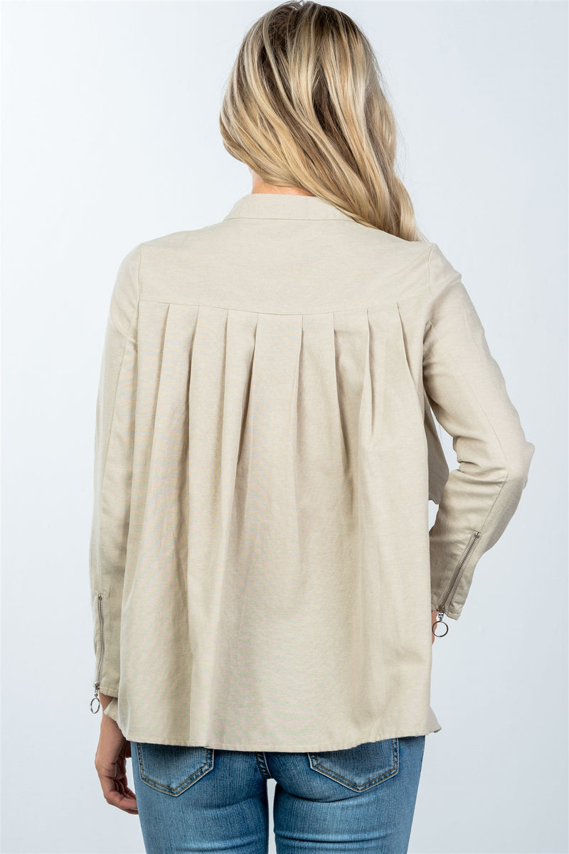 Layer pleated button down top