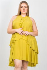 Ladies fashion plus size draped-ruffle front sleeveless swing mini dress
