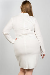 Ladies fashion plus size sexy high neck mesh insert bodycon midi plus size dress