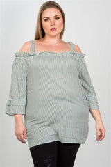 Ladies fashion plus size boho striped cold-shoulder top