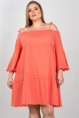 Ladies fashion plus size boho tie-shoulder boho midi dress