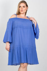 Ladies fashion plus size boho tie-shoulder boho midi dress