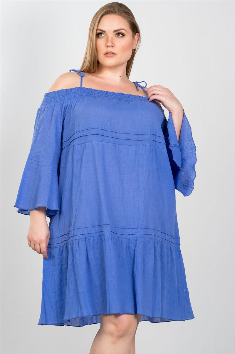 Ladies fashion plus size boho tie-shoulder boho midi dress