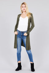 Ladies fashion plus size long sleeve open front side slit tunic length rayon spandex rib cardigan