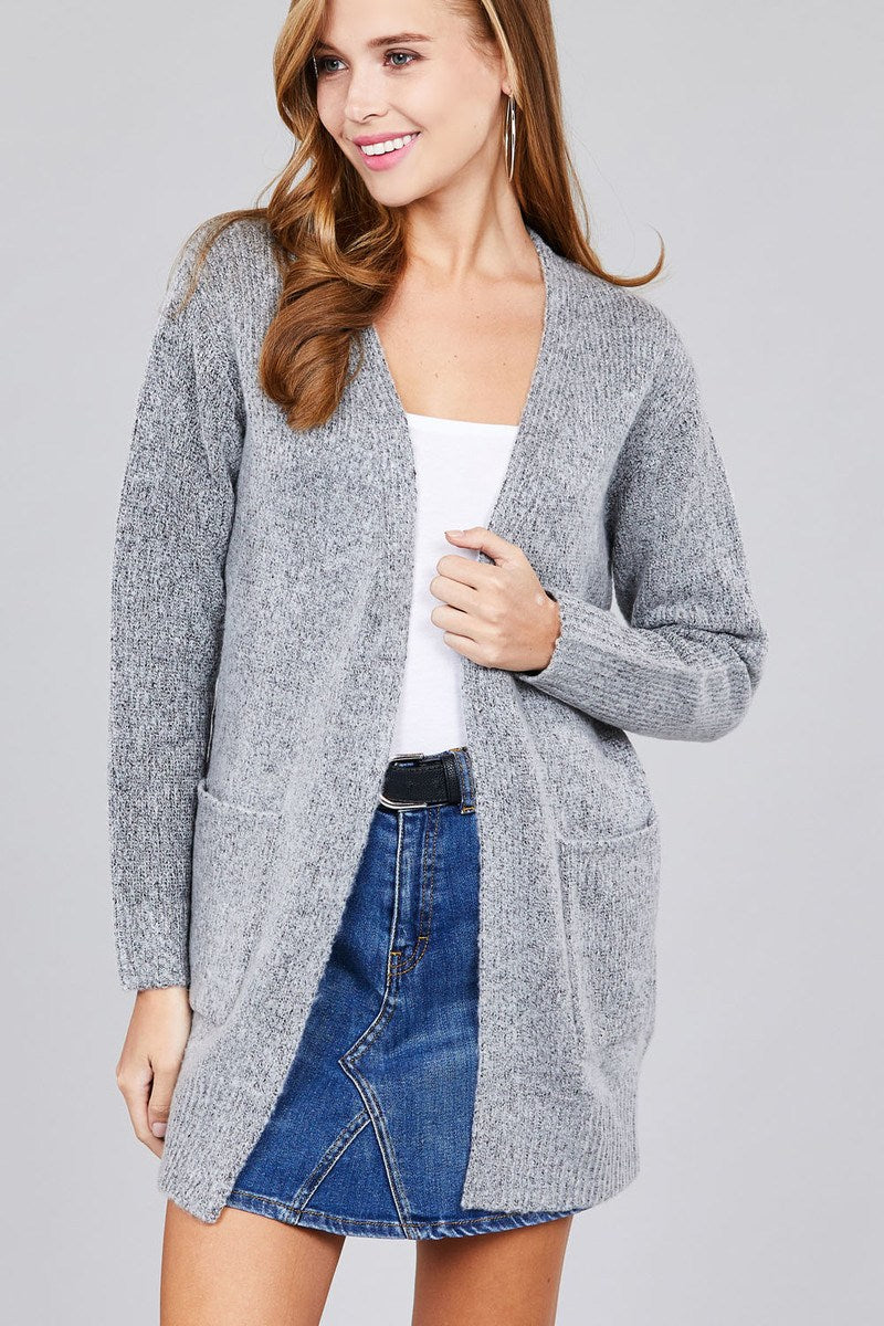 Ladies fashion plus size long sleeve open front w/pocket tunic sweater cardigan