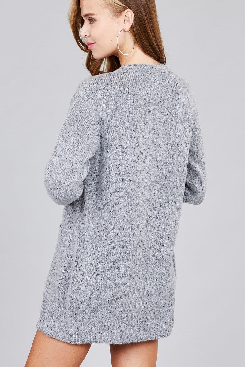 Ladies fashion plus size long sleeve open front w/pocket tunic sweater cardigan