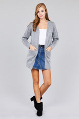 Ladies fashion plus size long sleeve open front w/pocket tunic sweater cardigan
