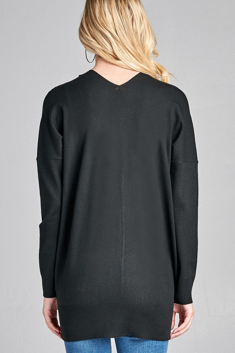 Ladies fashion plus size long dolmen sleeve open front w/pocket sweater cardigan