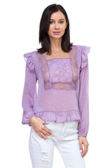 Lace trim swiss dot shirt