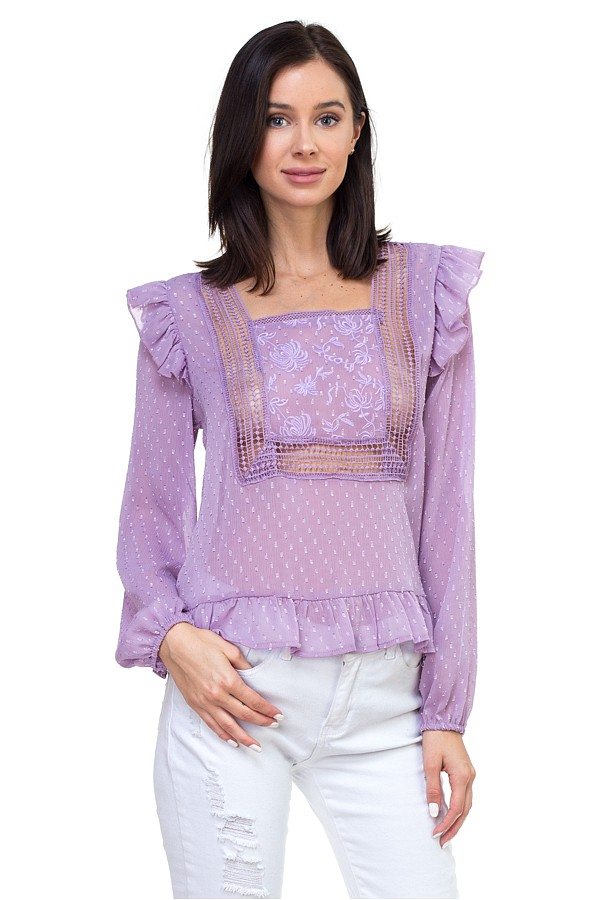 Lace trim swiss dot shirt