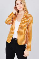 Long sleeve notched collar princess seam w/back slit striped jacket
