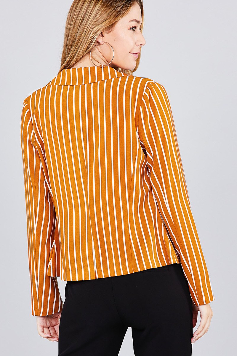 Long sleeve notched collar princess seam w/back slit striped jacket