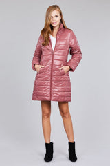 Long sleeve quilted long padding jacket