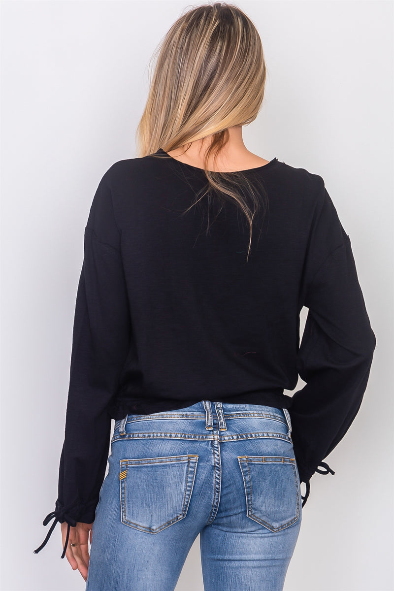 Drawstring hem jersey top