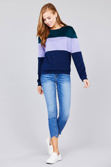 Long sleeve round neck color block pattern brushed french terry top