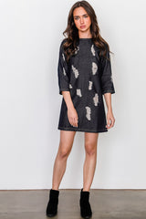 Denim distressed mini dress