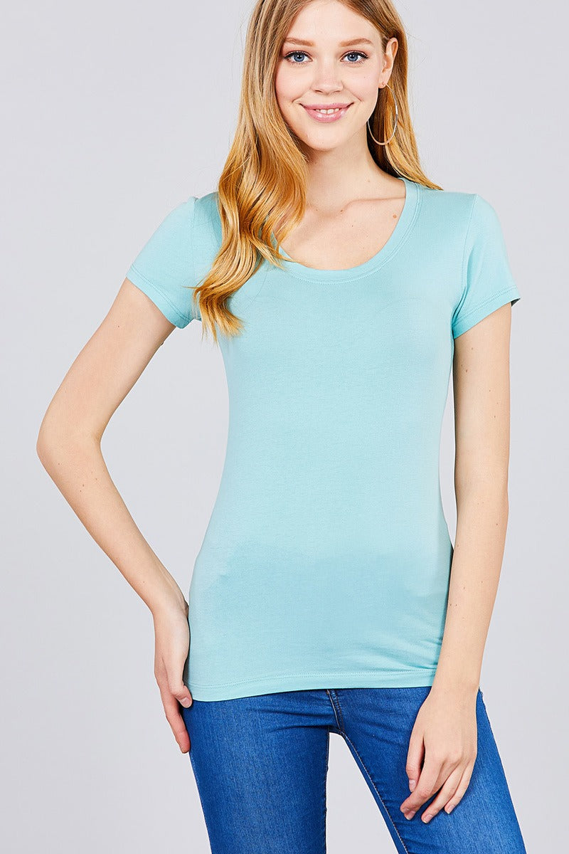 Basic Short Sleeve Scoop-neck Tee