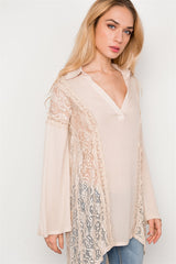 Combo Lace Bell Sleeve Tunic Top