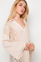 Combo Lace Bell Sleeve Tunic Top