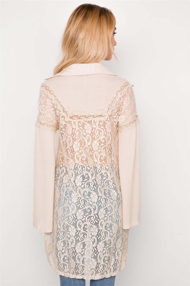 Combo Lace Bell Sleeve Tunic Top