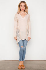 Combo Lace Bell Sleeve Tunic Top