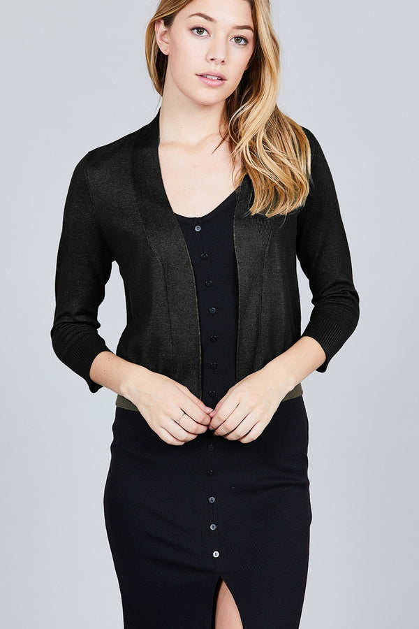 3/4 Sleeve Open Front Crop Cardigan