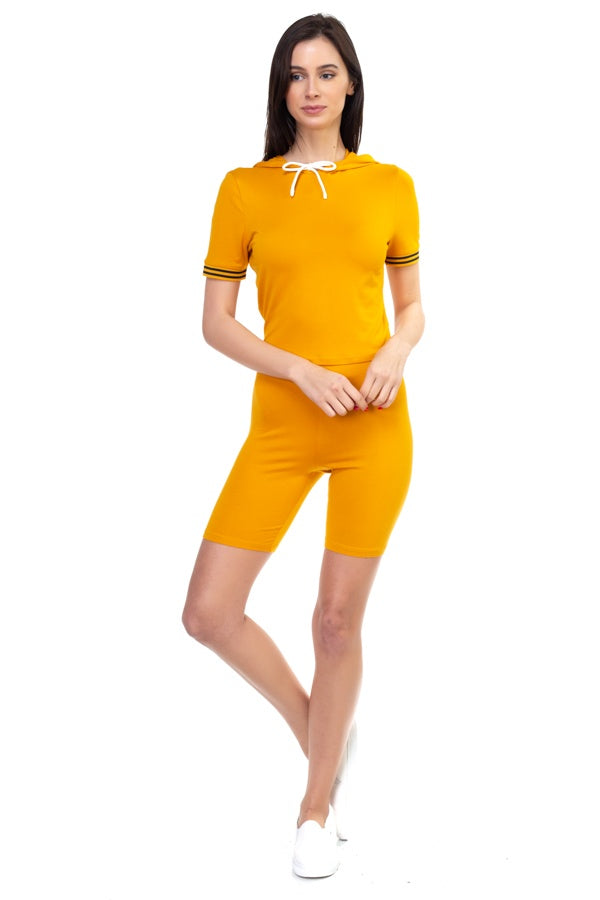 Stripe Band Top & Biker Shorts Set