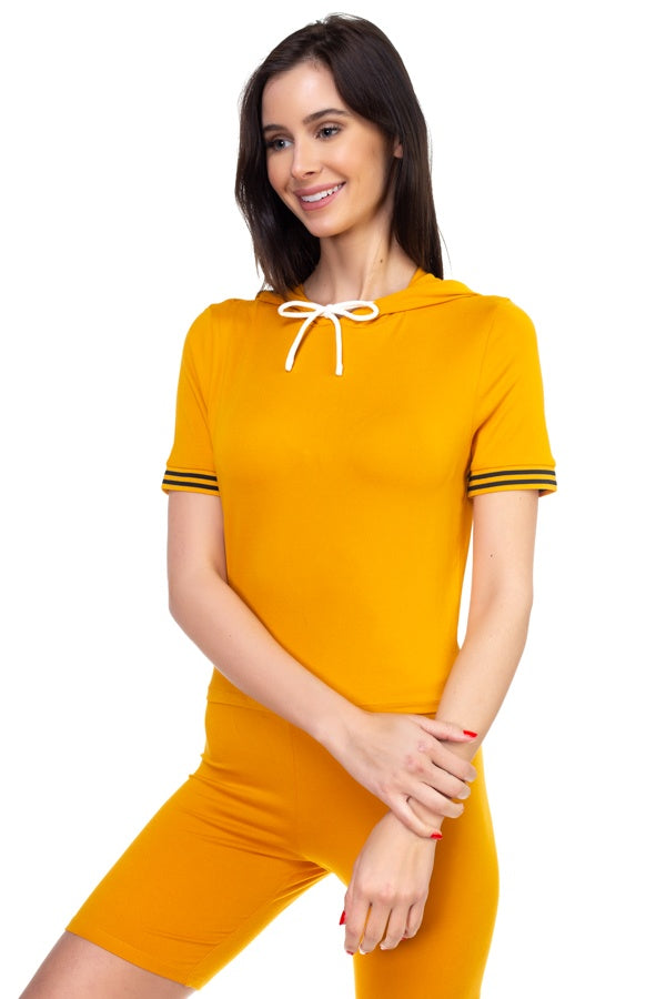 Stripe Band Top & Biker Shorts Set