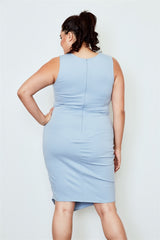 Plus Size Light Blue Lace Up Asymmetrical Front Dress