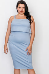 Plus Size Chambray Flounce Layered Midi Dress
