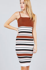 Straight Neck Multi Stripe Cami Mini Sweater Dress