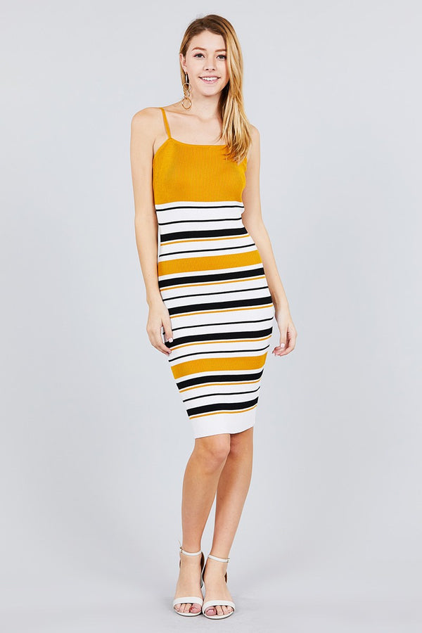 Straight Neck Multi Stripe Cami Mini Sweater Dress