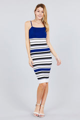 Straight Neck Multi Stripe Cami Mini Sweater Dress