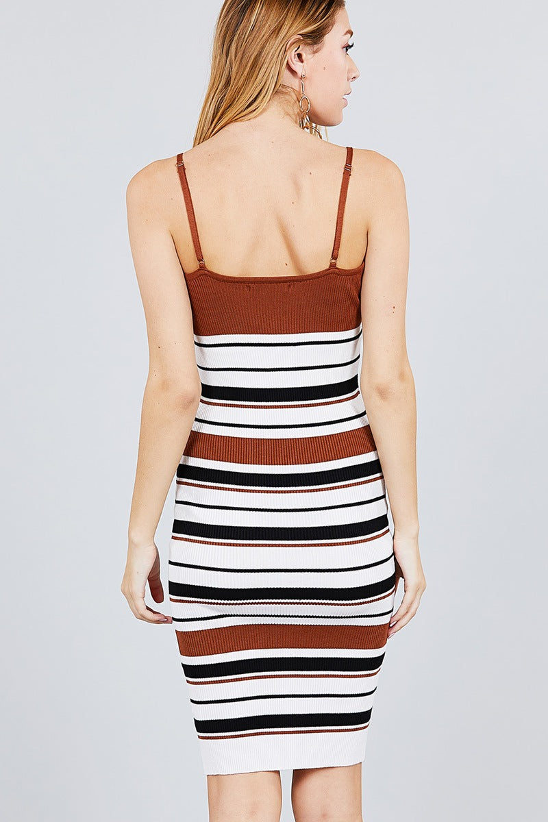 Straight Neck Multi Stripe Cami Mini Sweater Dress