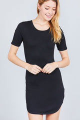 Short Sleeve Round Neck Rayon Spandex Rib Mini Dress